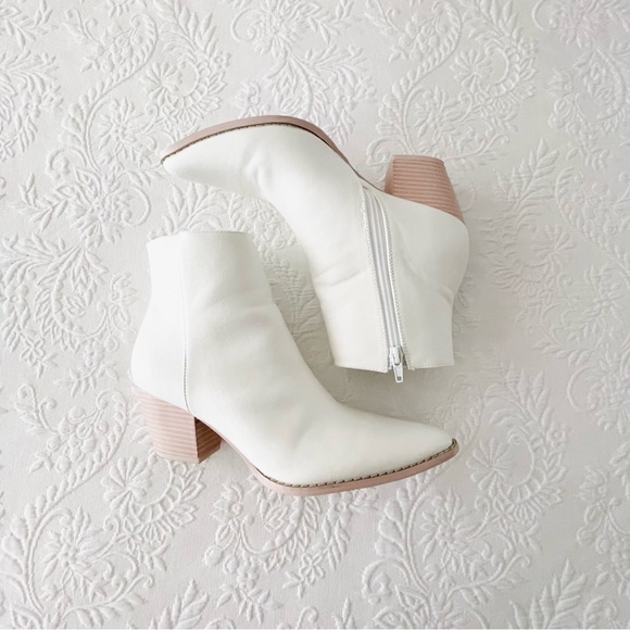 Lulus X Matisse Spirit White and Blonde Pointed Toe Ankle Booties - Picture 6 of 11